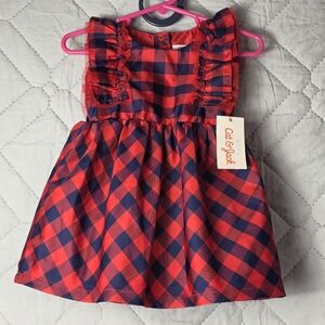 Baby Girls Cat & Jack Buffalo Plaid Ruffle Sleeve Christmas Dress - Sz 12 month